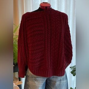 Anthropologie Cable-Knit Scoop Neck Sweater - Burgundy